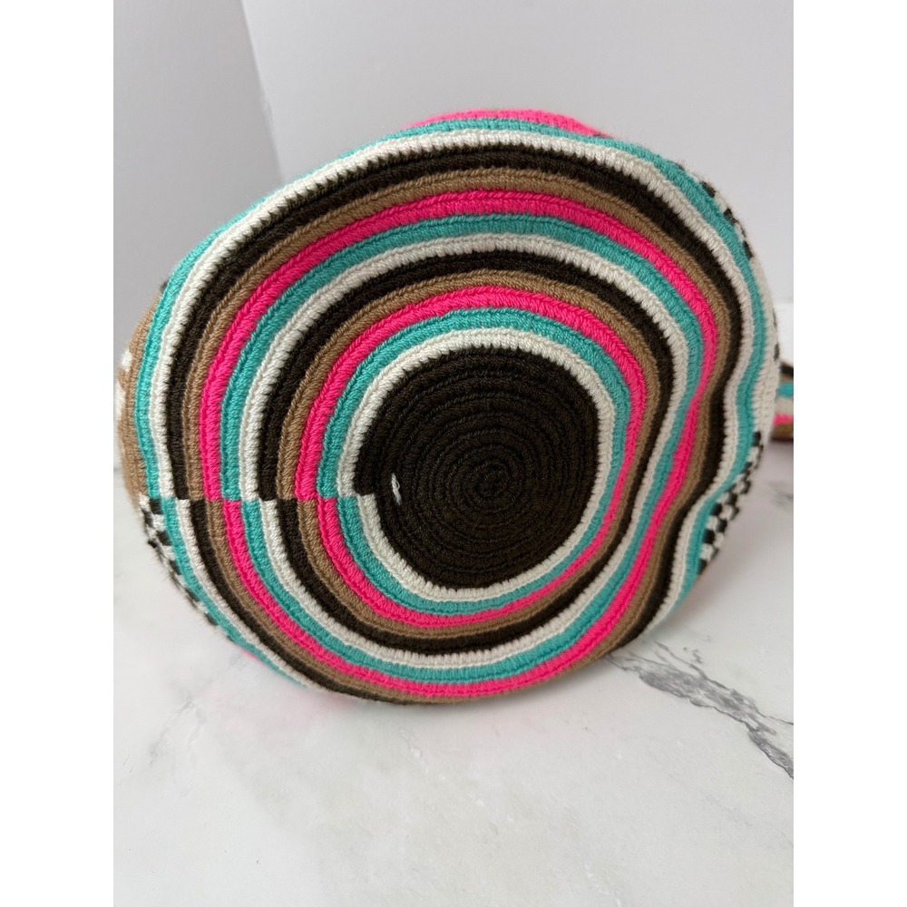 Wayuu Mochila Handmade Crochet Bag Pink Teak Geometric Design Boho - Picture 5 of 6